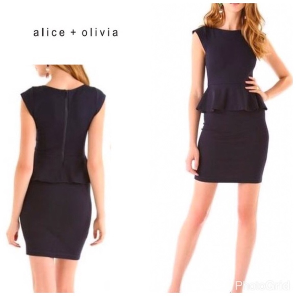 Alice + Olivia "Victoria" Peplum Dress (Black, M)